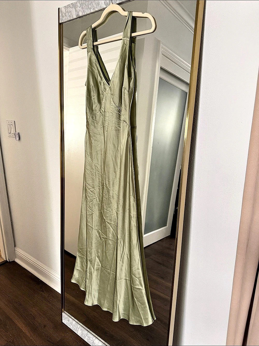 GINIA Silk Maxi Dress in Green Size Small
